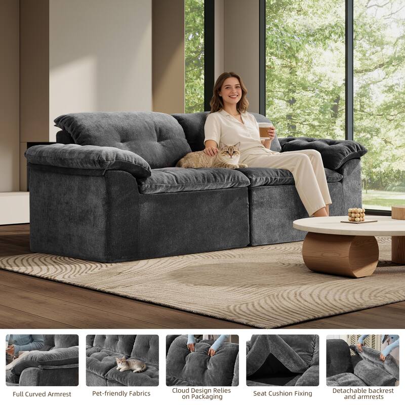 Rossetta Modular Design Cushioned Modular Chenille Fabric Sleeper Loveseat Sofa