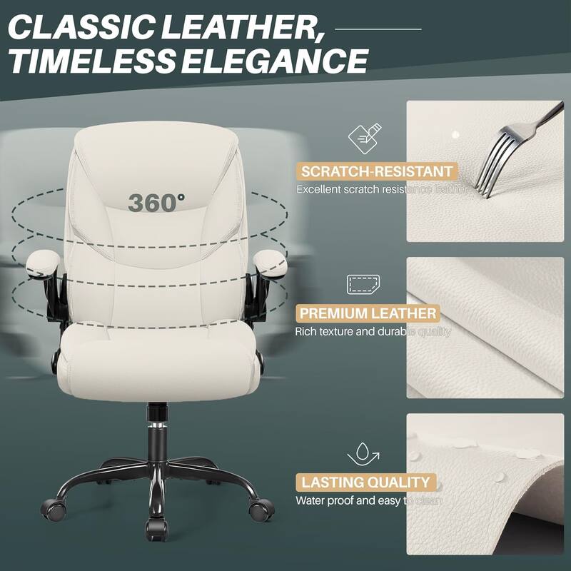 Ergonomic Computer Gaming Office Chair, Faux Leather Heavy Duty Task Desk Swivel Rolling Chairs, Flip-up Arms, Adjustable Height