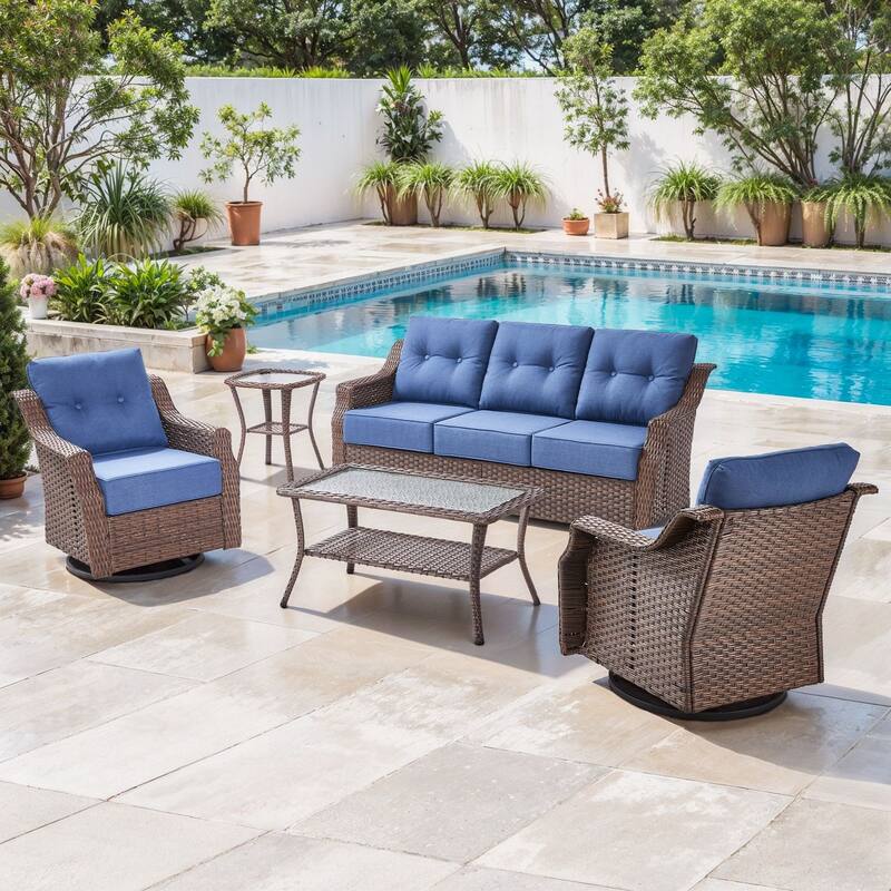 Artisan Patio Brown Wicker Sofa Conversation Set with 6-Inch Thick Cushions