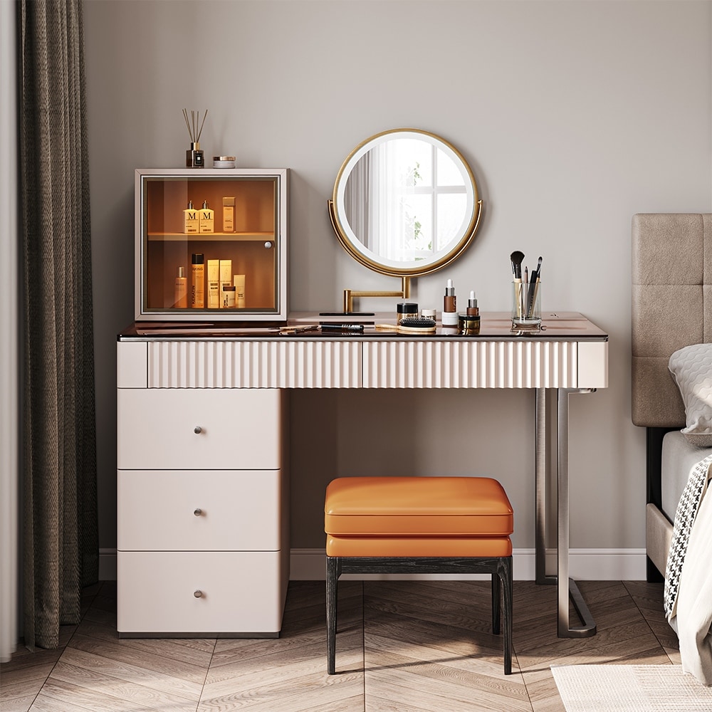 Modern Wood Makeup Vanity Table with LED Lighted Mirror Dressing
