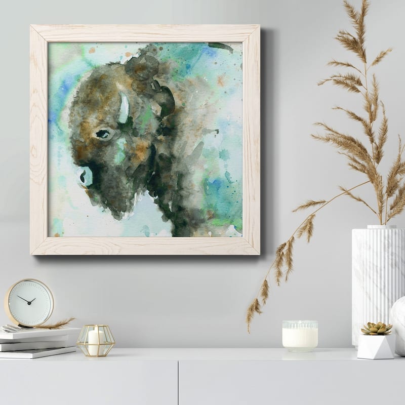 Buffalo On Blue-Premium Framed Canvas - Ready to Hang