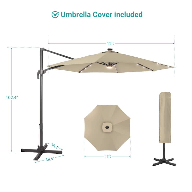 BONOSUKI 11FT LED Cantilever Patio Umbrella Angle Adjustment