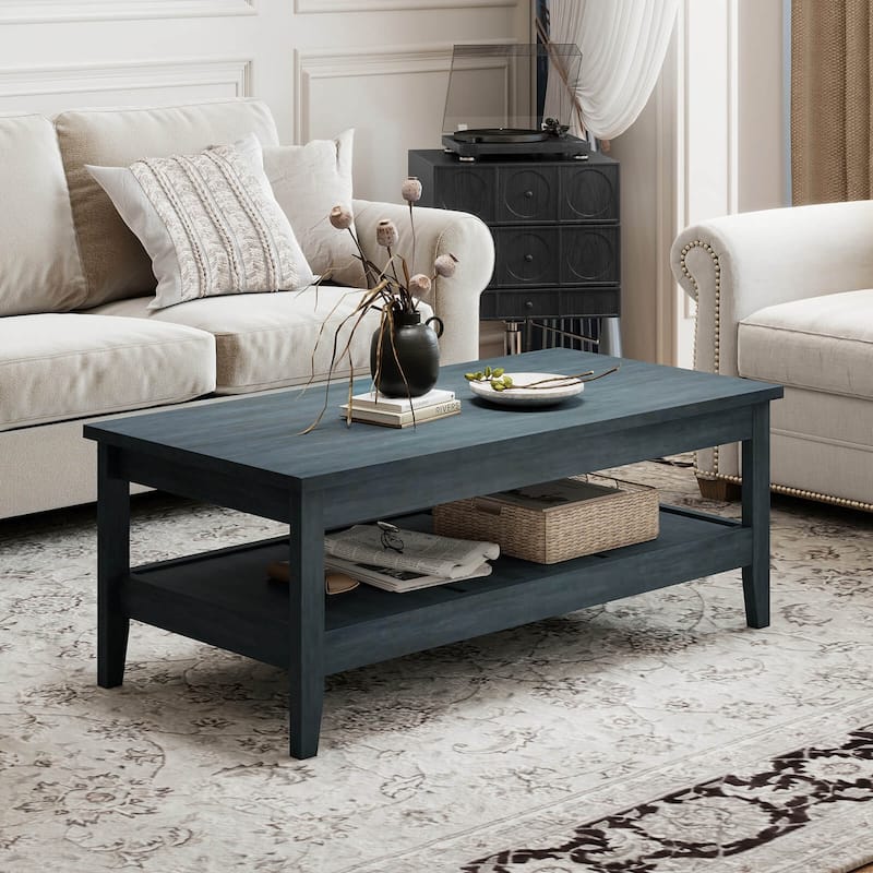 Costway 2-Tier Rectangle Center Table with Slatted Storage Shelf & - See Details