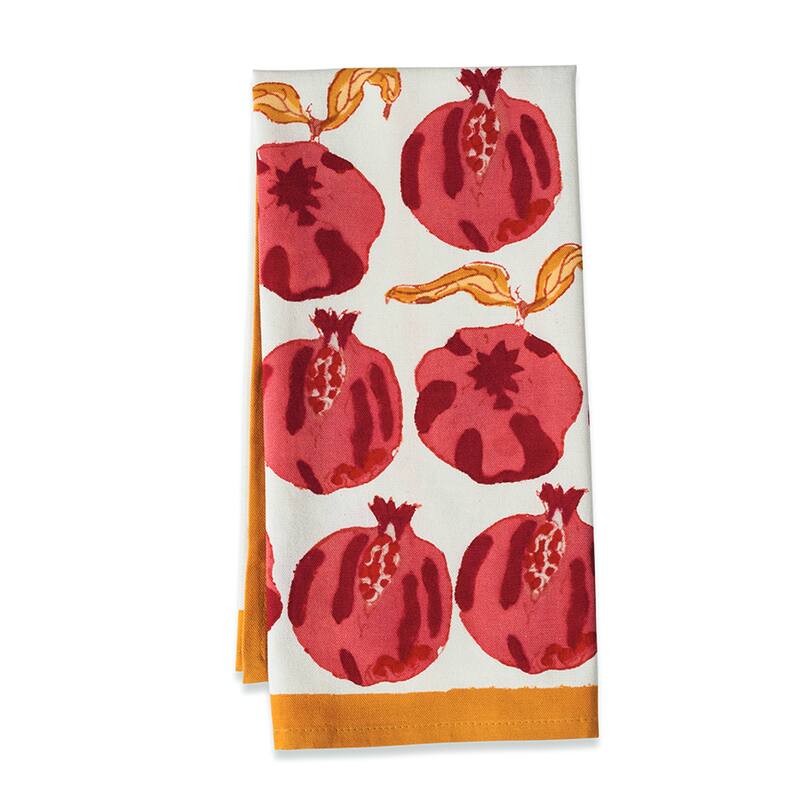 Couleur Nature Pomegranate Tea Towels - Set of 3 - Set of 3 - Yellow/Red