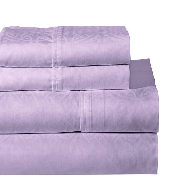 Pointehaven 300 Thread Count Combed Cotton Tone-on-Tone Printed Bed Sheet Set - California King - Lavender