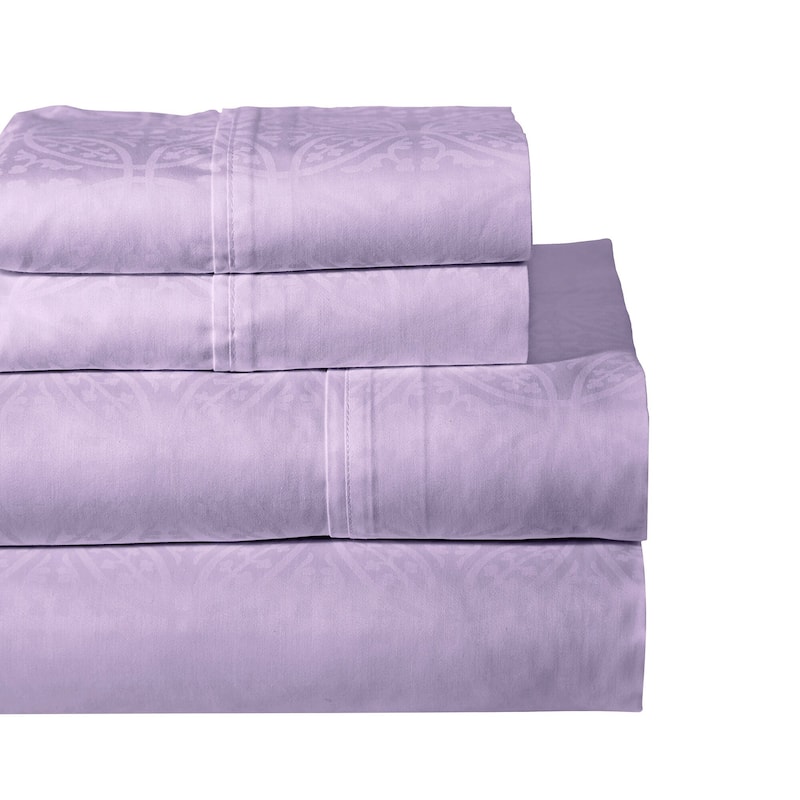 Pointehaven 300 Thread Count Cotton Tone-on-Tone Printed Bed Sheet Set - California King - Lavender