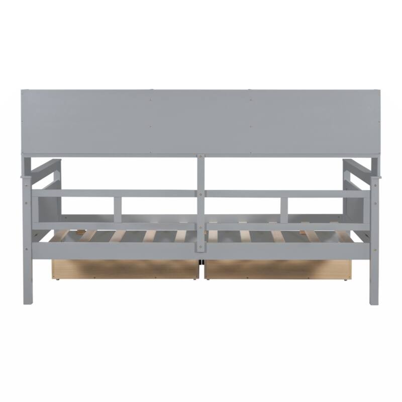 Twin size Daybed, Wood Slat Support, with Bedside Shelves and Two Drawers