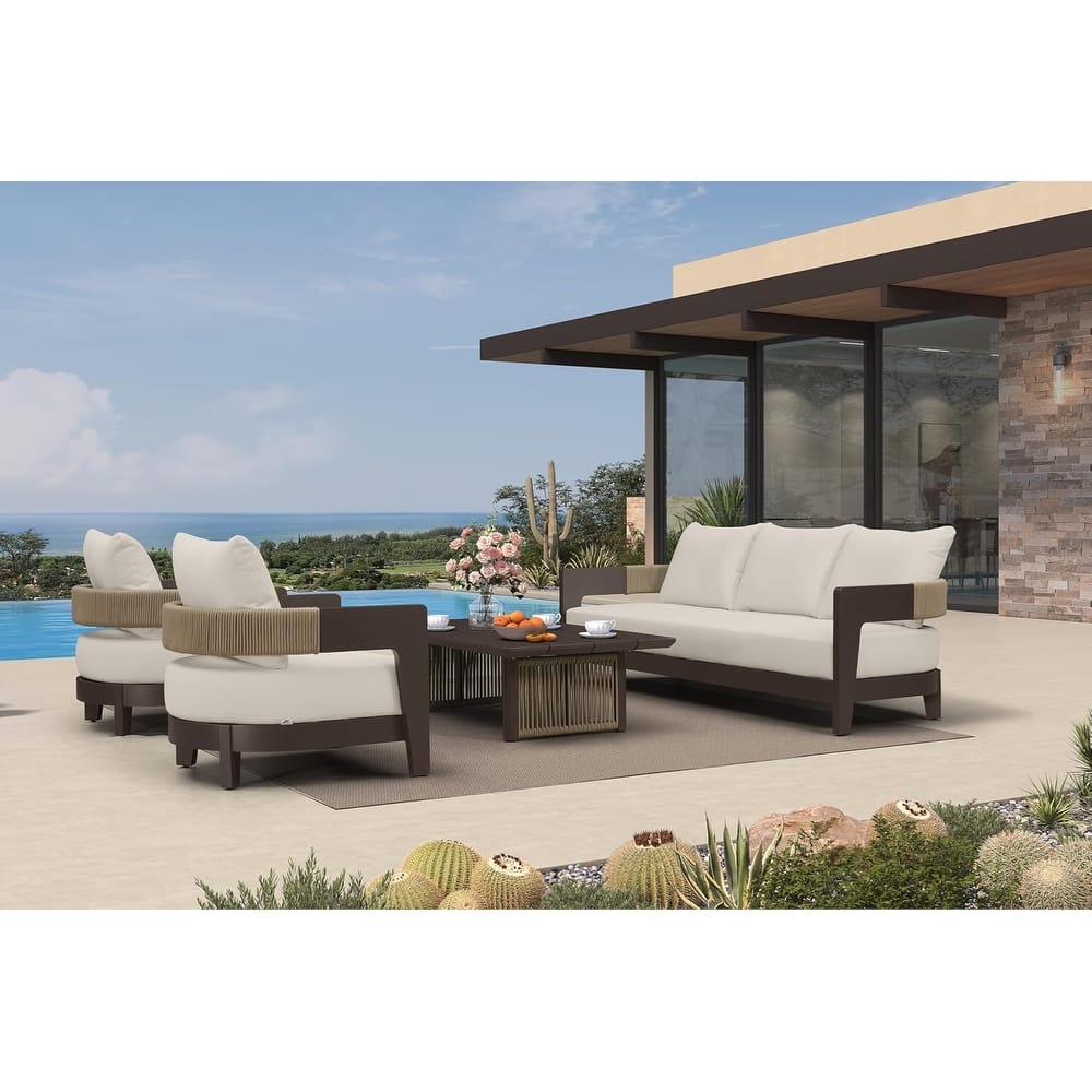 PURPLE LEAF Modern Aluminum Sectional Sofa with 7.87" Cushions for Yard Porch Deck Outdoor Conversation Sets