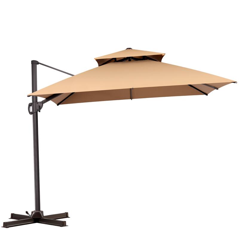 VredHom Double Top Square Patio Cantilever Umbrella with Cross Stand