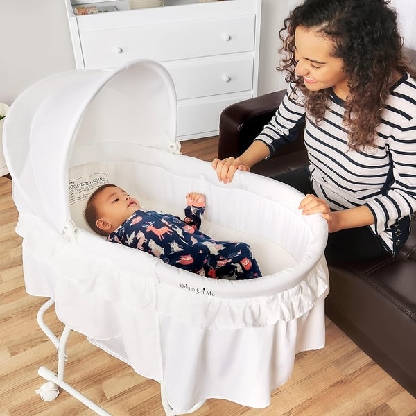 slide 2 of 7, Dream On Me Lacy Portable 2 in 1 Bassinet and Cradle in white White