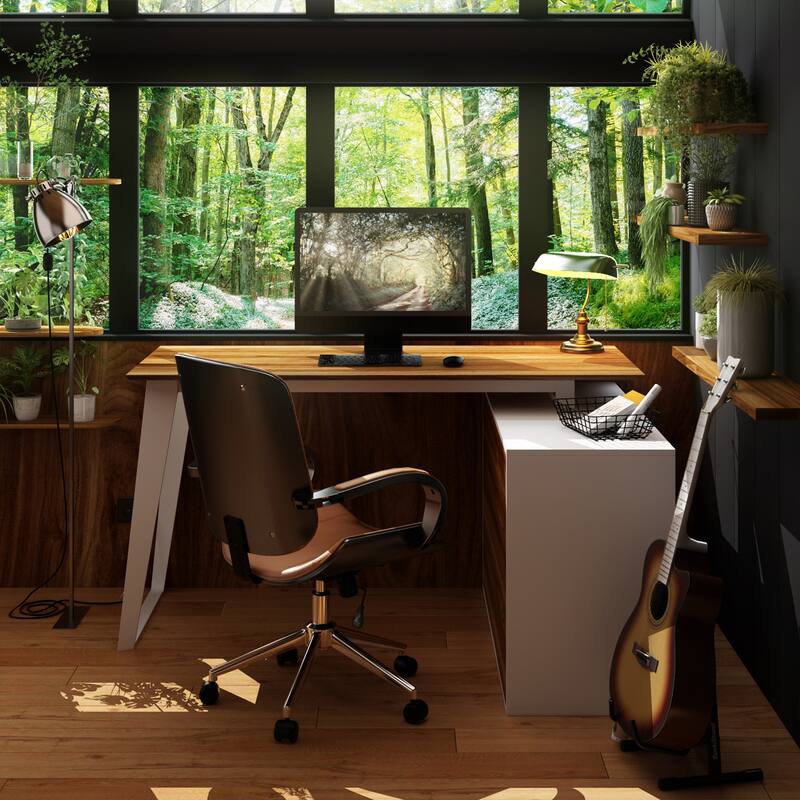 54.3" Home Office Computer Desk Corner Desk With Drawers and Cabinet