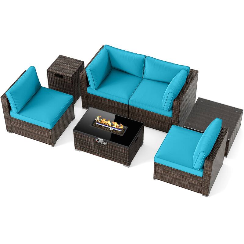 Gymax 7 PCS Patio Furniture Set 40000 BTU Gas Fire Pit Table Propane