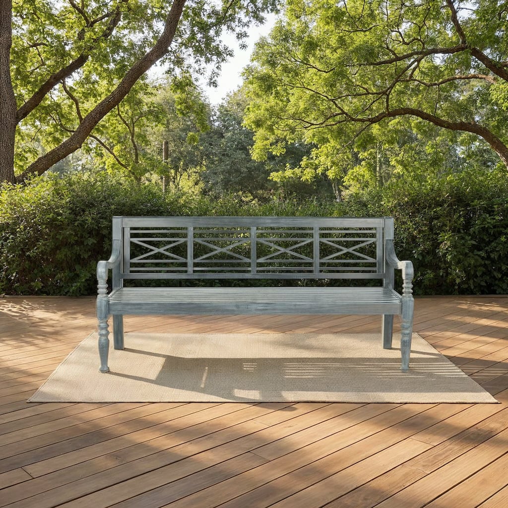 SAFAVIEH Outdoor Ruwaydah Acacia Wood Bench - 70Wx24Dx34H