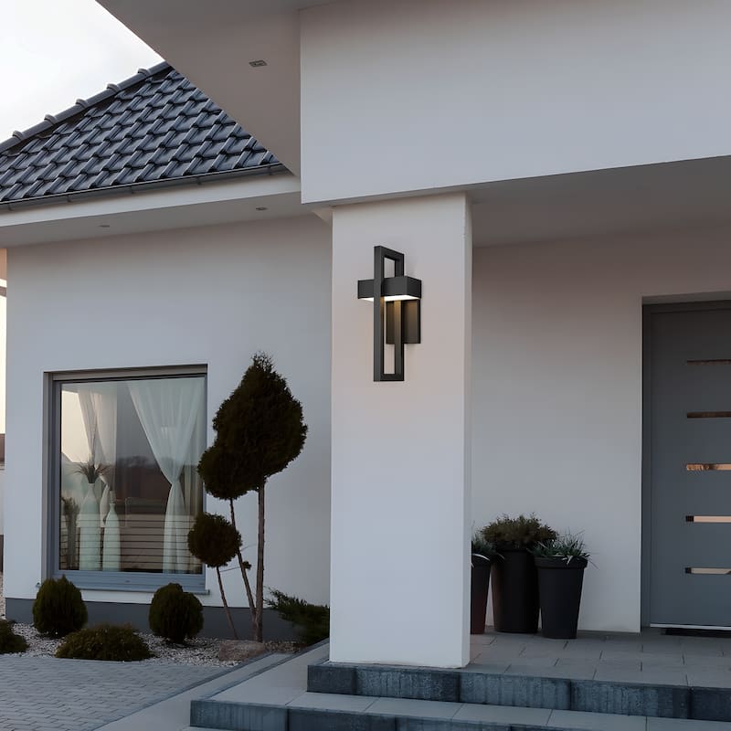Integrated LED Black/White Aluminum Outdoor 1-Light Wall Sconce
