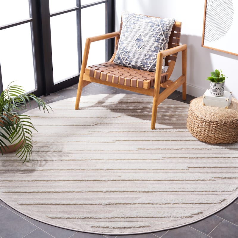 SAFAVIEH Trends Leonie Stripe Rug - 6'7" Round - Beige/Ivory