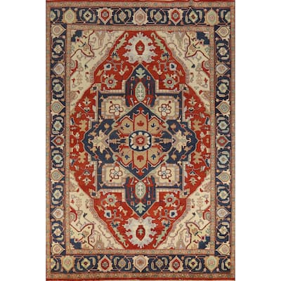 Geometric Heriz Serapi Indian Handmade Wool Carpet - 9'9" x 13'7"