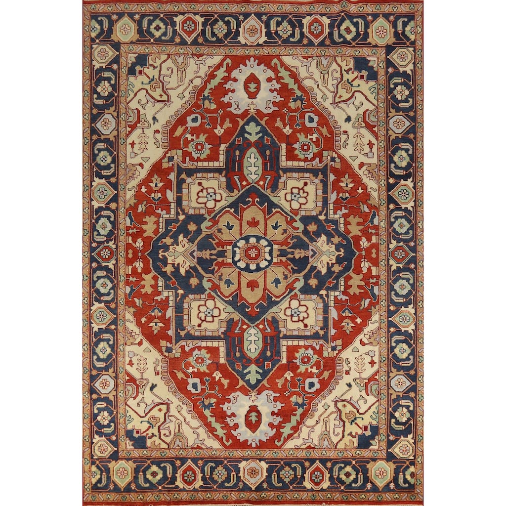 Geometric Heriz Serapi Indian Handmade Wool Carpet - 9'9" x 13'7"