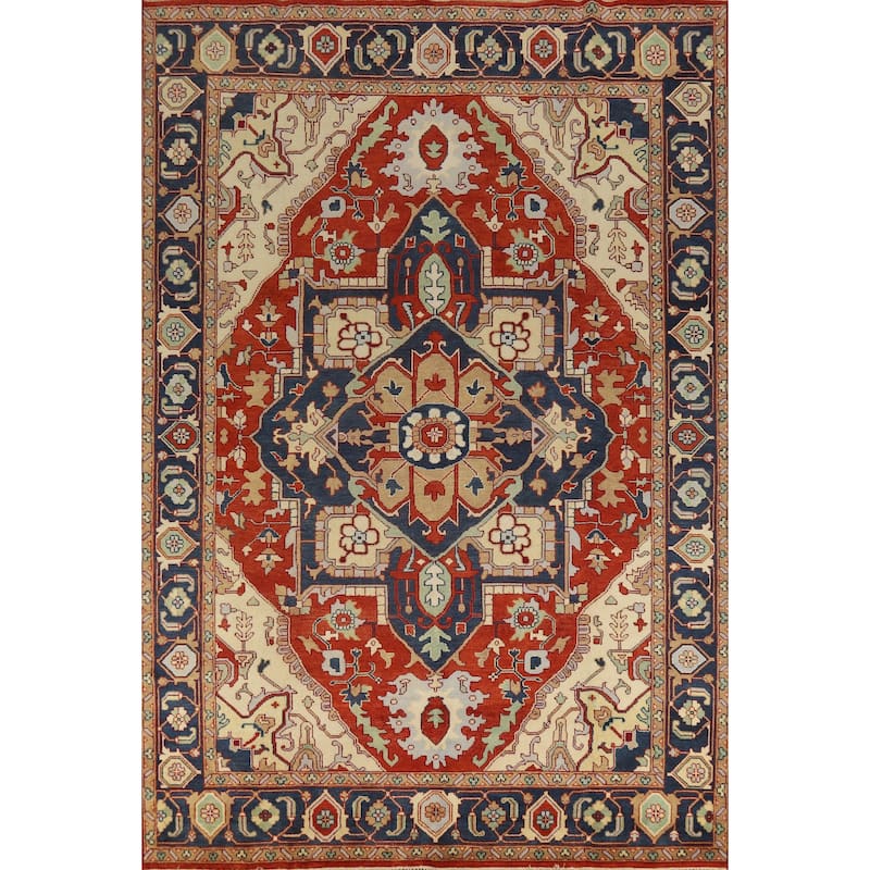 Geometric Heriz Serapi Indian Handmade Wool Carpet - 9'9" x 13'7"
