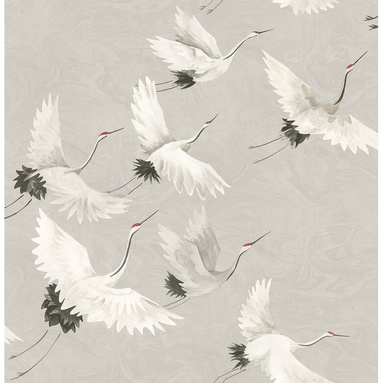Brewster Windsong Grey Bird Wallpaper - 20.5in x 396in x 0.025in