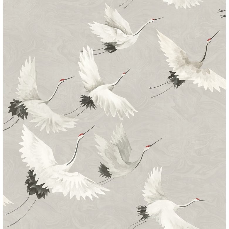 Brewster Windsong Grey Bird Wallpaper - 20.5in x 396in x 0.025in