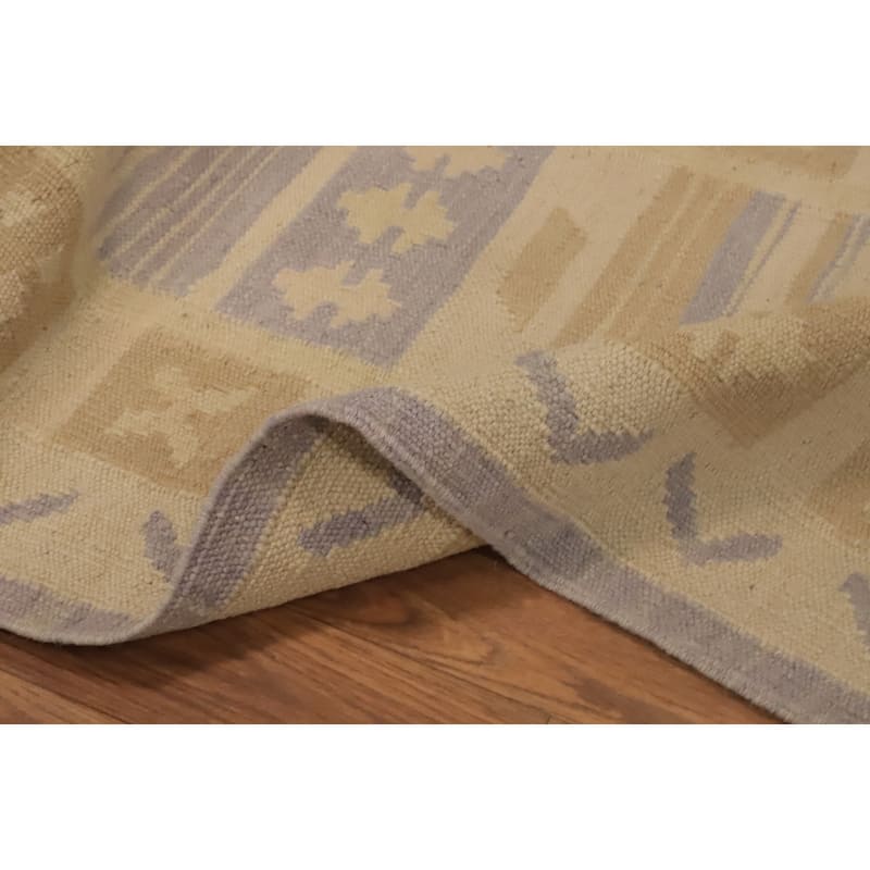Hand Woven Oriental 100% Wool Carpet Southwestern Tribal Beige & Ivories Kilim Area Rug - 4' 3'' X 2' 1''