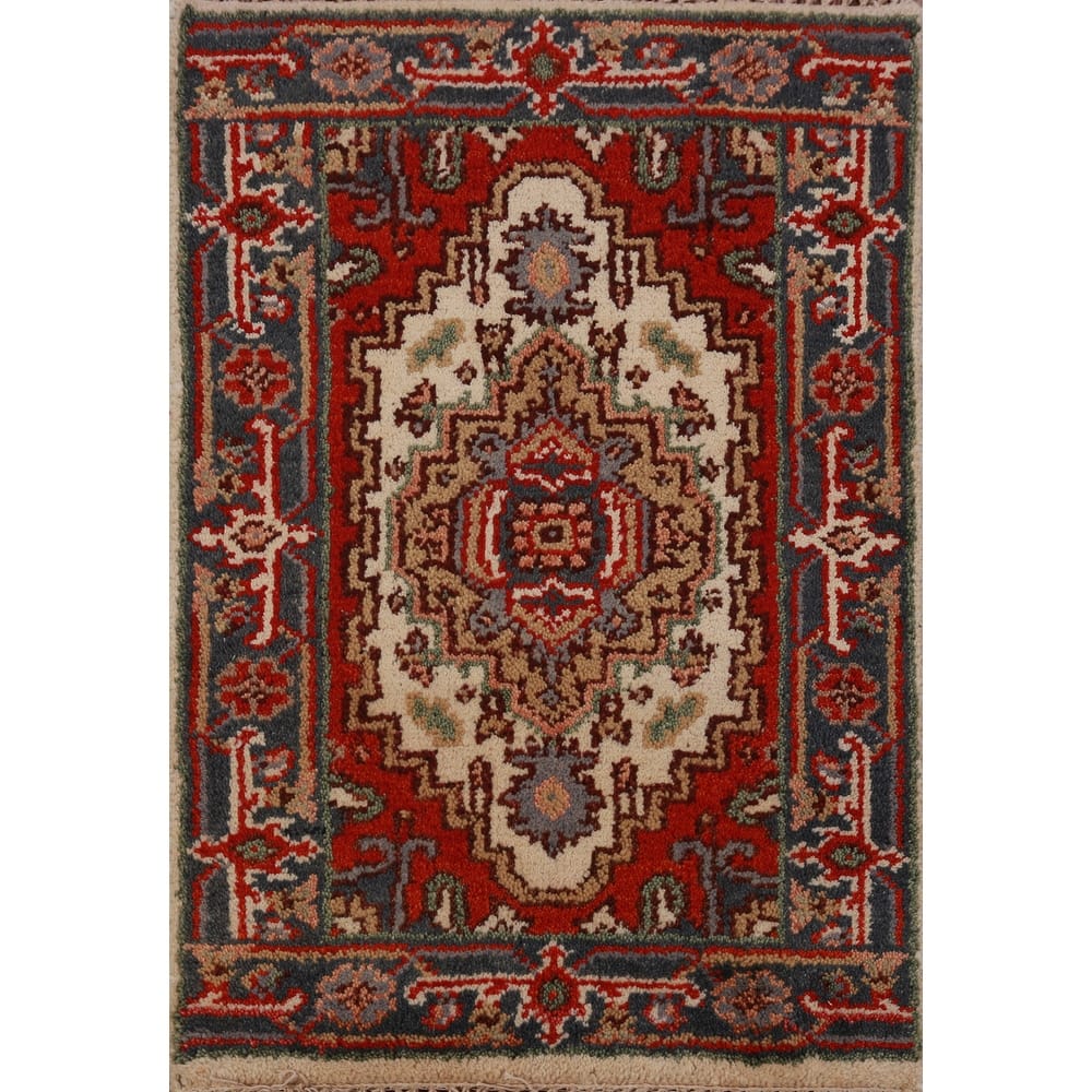 Hand Knotted Oriental 100% Wool Carpet Traditional Medallion Beige & Ivories Heriz (serapi) Area Rug - 3' 0'' X 2' 0''