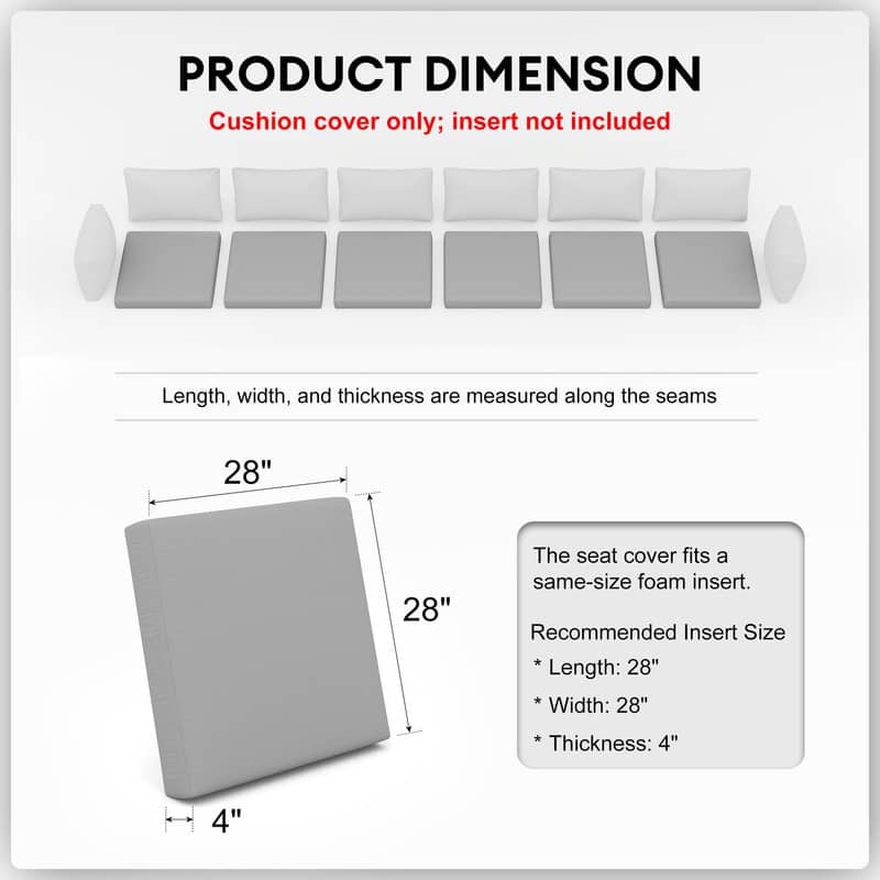 FINCATI 28" × 28" Outdoor Cushion Cover, Sofa Cushion Replacement Slipcover, Patio Seat Cover 28 Inches (COVER ONLY!)