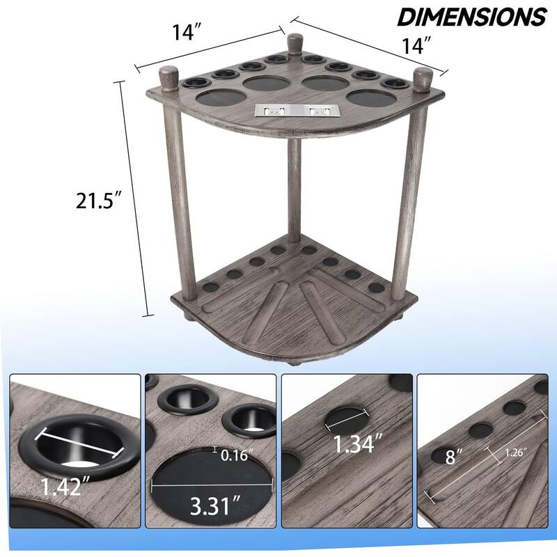 GSE™ 8-Pool Cue Wooden Corner-Style Billiard Pool Cue Rack. Floor Stand Pool Cue Stick Holder