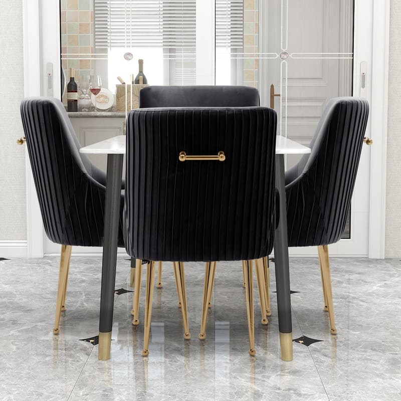 SEYNAR Modern Glam Boucle Pleated Velvet Dining Chair or Vanity Chair Set of 4 with Rear Handle
