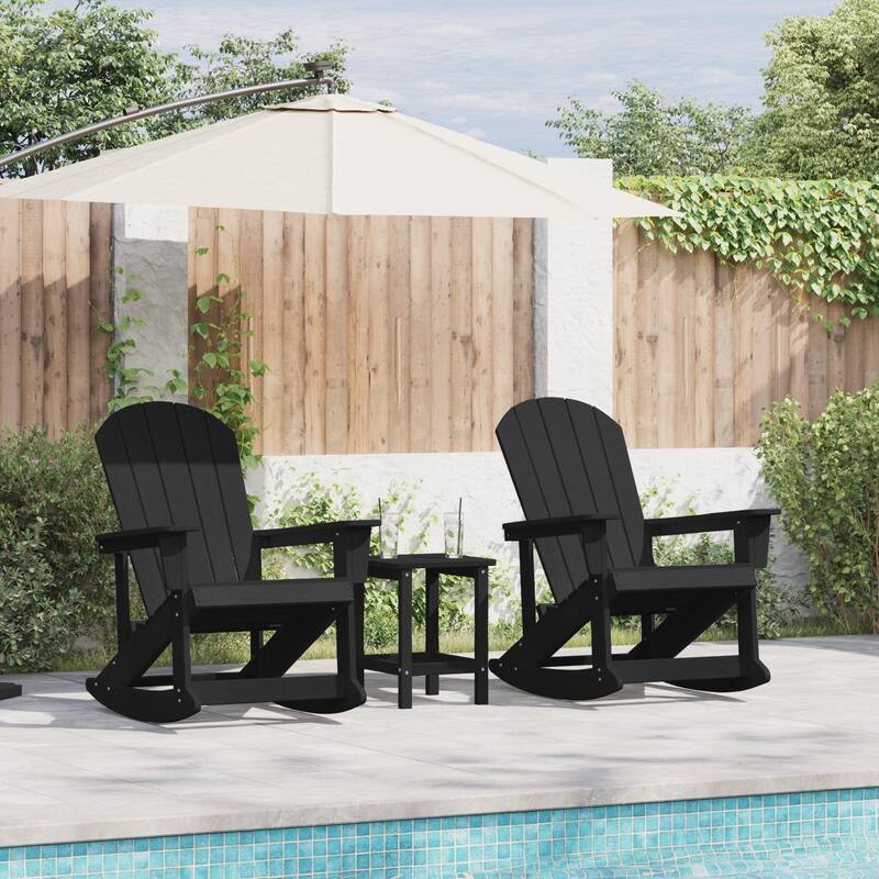 vidaXL Adirondack Rocking Chairs 2 pcs Black 73.5 x 92 x 90 cm HDPE - 28.9 x 36.2 x 35.4