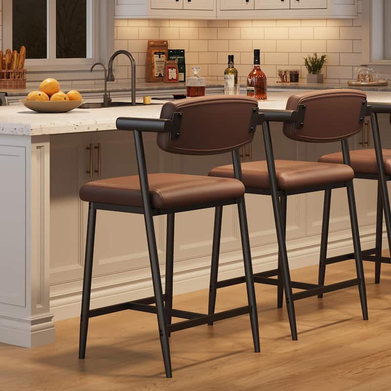 26" Counter Height Bar Stools Set of 2/4 with Arms, 2PCS/4PCS Modern Bar Stools Set with Back & Upholstered Wider Seat - Black - 2Pcs
