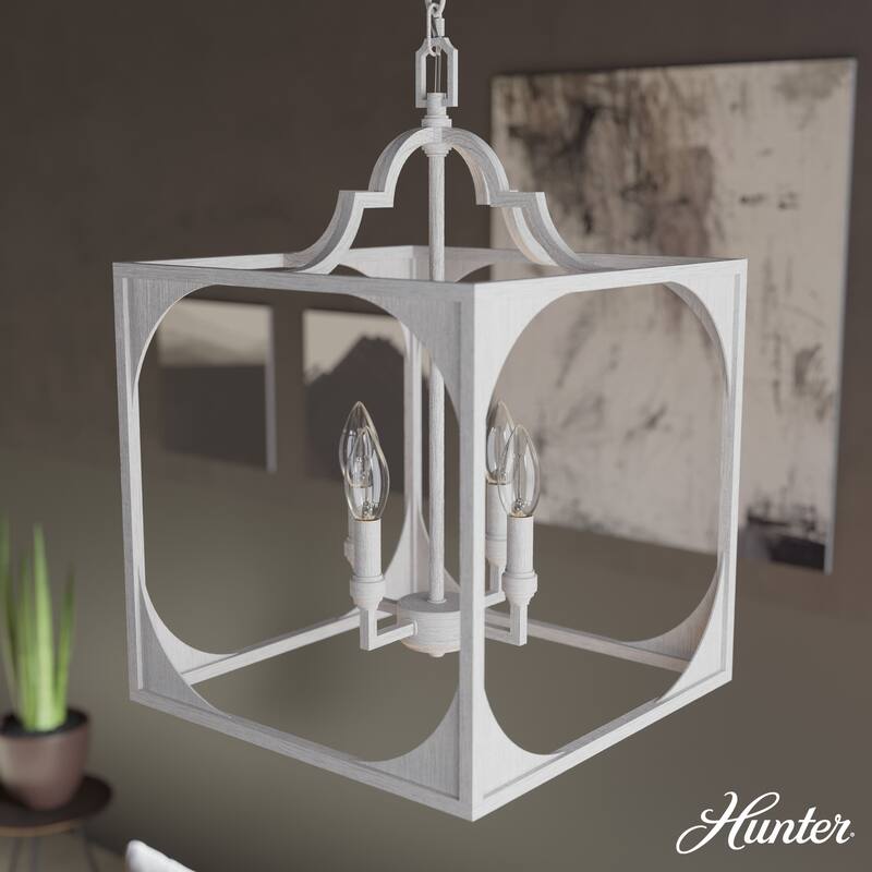 Hunter 15" Highland Hill 4-Light Pendant - Kitchen Island, Dining Room, Entry - Farmhouse, Rustic - Distressed White