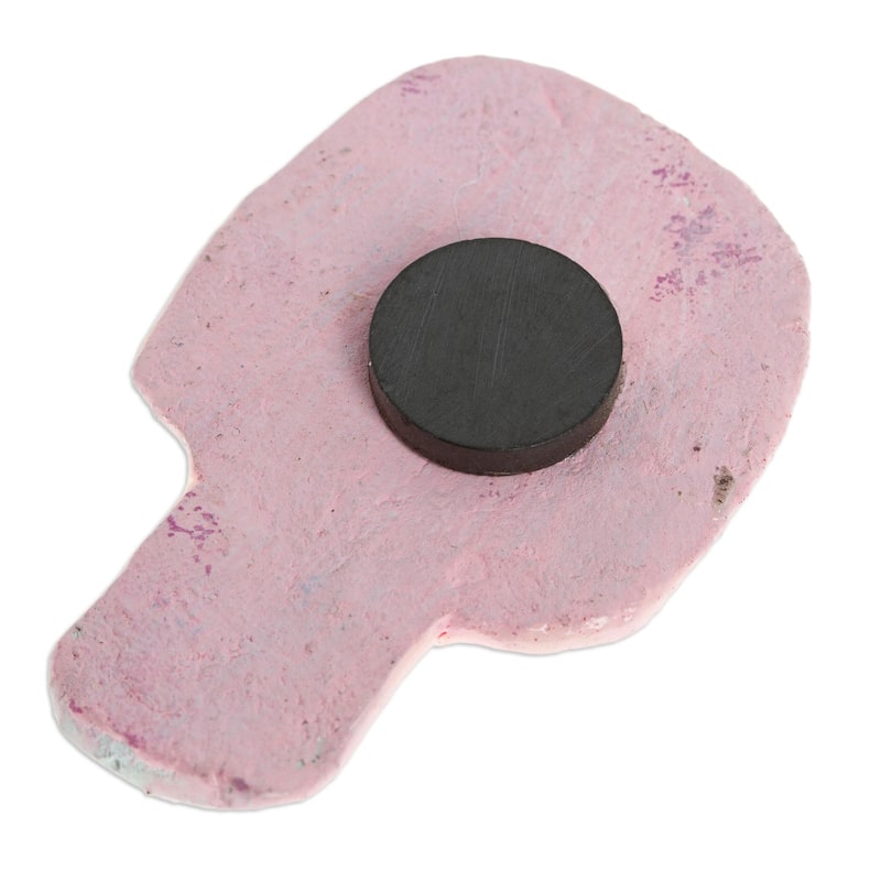 Novica Handmade Skull In Pink Ceramic Magnet