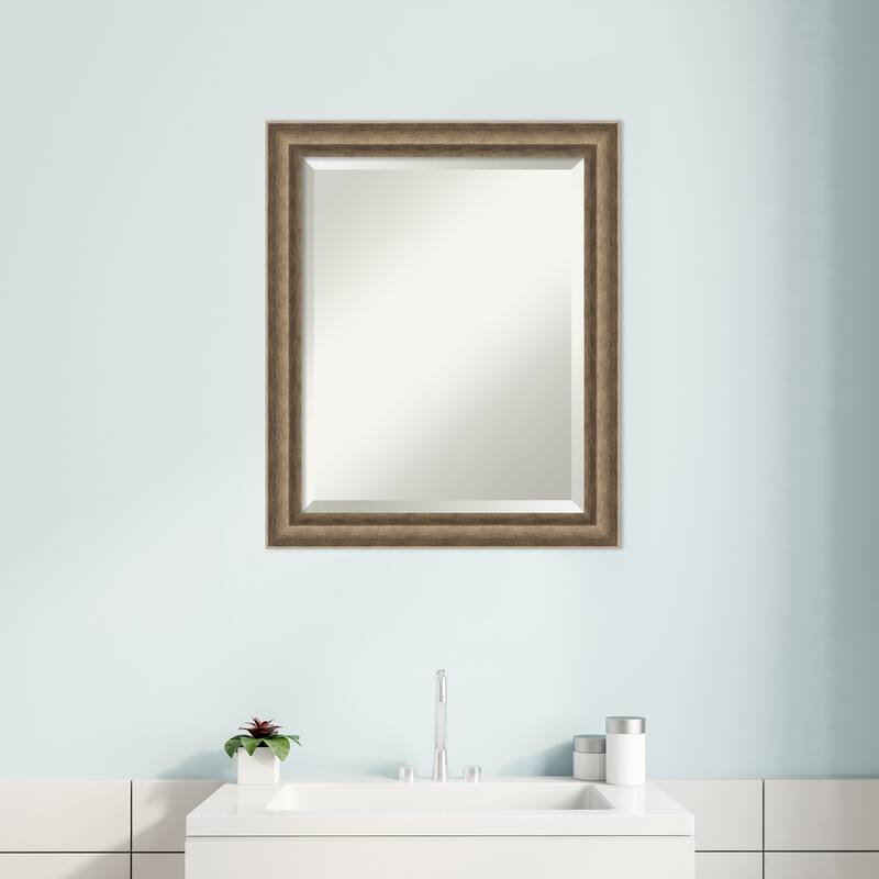 Angled Beveled Wood Framed Bathroom Vanity Wall Mirror