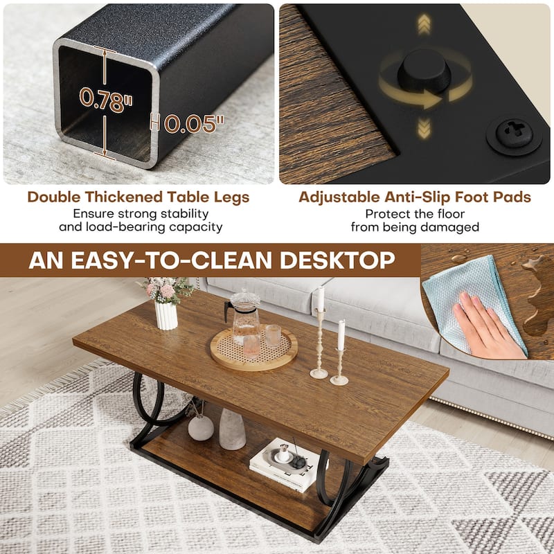 41.7-inch 2-Tier Rectangle Wood Coffee Table for Living Room - 41.7"L x 21.7"W x 17.7"H