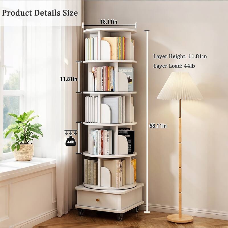6 Tier Rotating Bookshelf, 360° Display Round Spinning Bookshelf