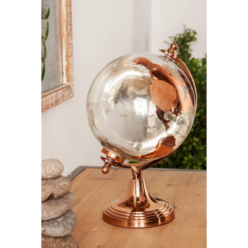 Aluminum Metal Globe with Tiered Base - Copper, Gold or Silver - Roche River Decor