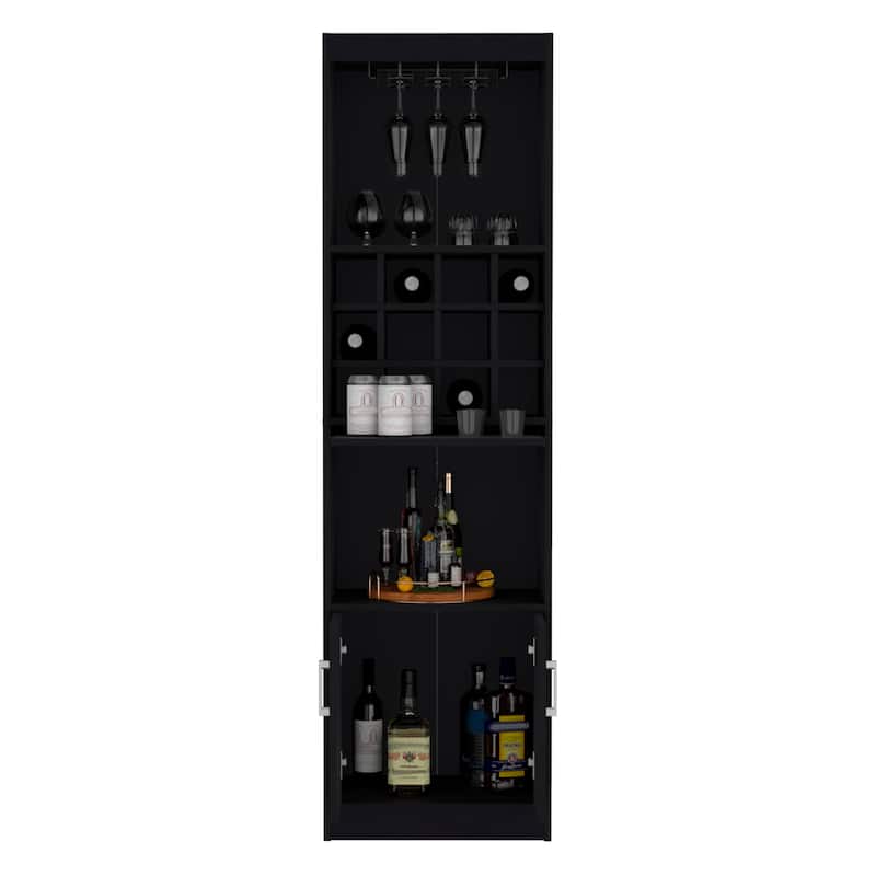 Kevil 71-Inch Tall Bar Cabinet 5-Tier Modern Bar Cabinet with Glass Holder Stemware Rack, Wine Cabinet, Liquor Cabinet