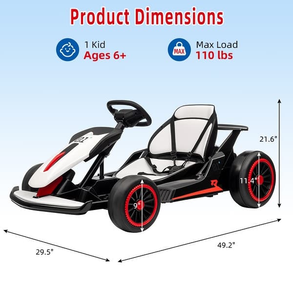 dimension image slide 2 of 3, 24V Electric Drift Kart with 7AH Big Battery