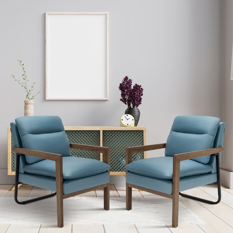 Costway Set of 2 Modern Accent Armchair Lounge Chair w/ Wood Legs & - 34.5'' x 26.5'' x 36''