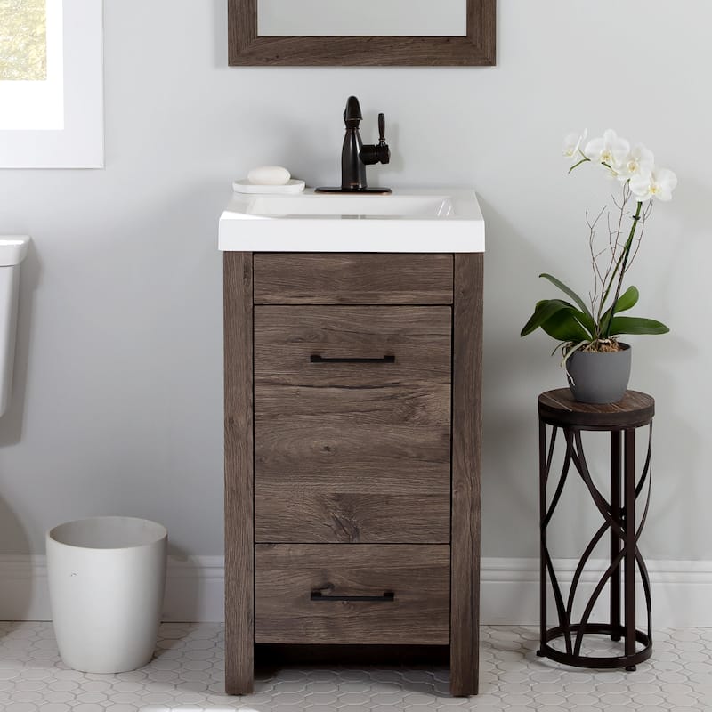 Spring Mill Nixie 18.5" Small Bathroom Vanity With Cabinet, Drawer, and White Sink Top - Vintage Oak