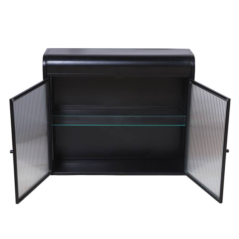 2-Door Wall-Mounted Metal Storage Cabinet with Tempered Glass Doors & Shelves for Bathroom, Kitchen, Living Room & Office