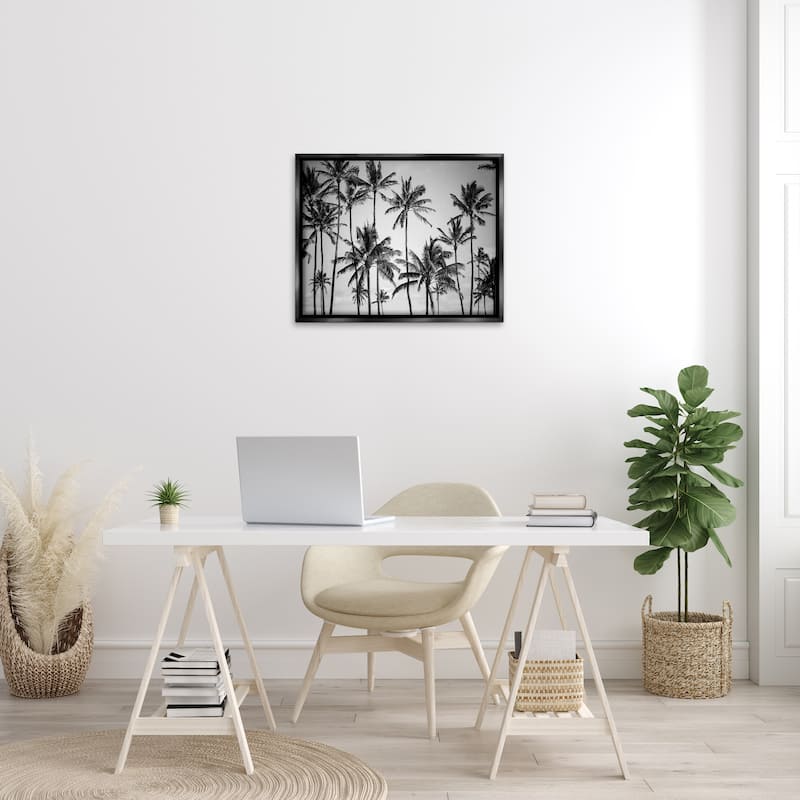 Stupell Palm Trees Skyline Black and White Photography Floater Frame