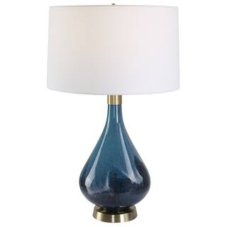 Glass Vase Style Table Lamp with Tapered Shade - 27.75" - Blue