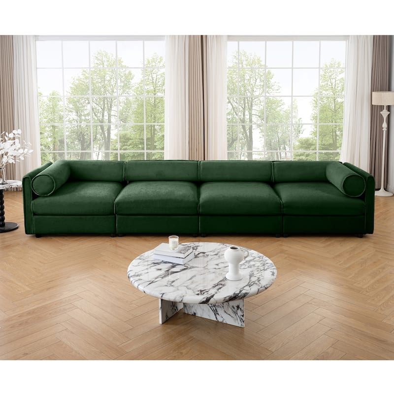 Modern 4 Deep Seat Modular Sofa with Storage, Cylindrical Backrest & Armrests - Green