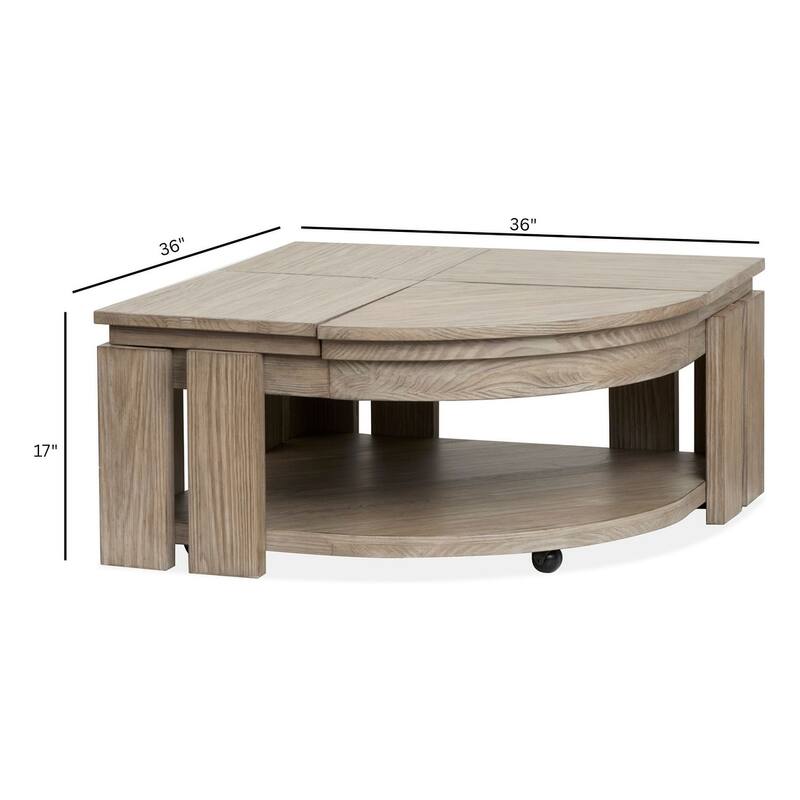 Magnussen Home Conrad Stone Harbor Grey Pie Shaped Lift Top Cocktail Table with Casters - 36''W x 36''D x 17''H