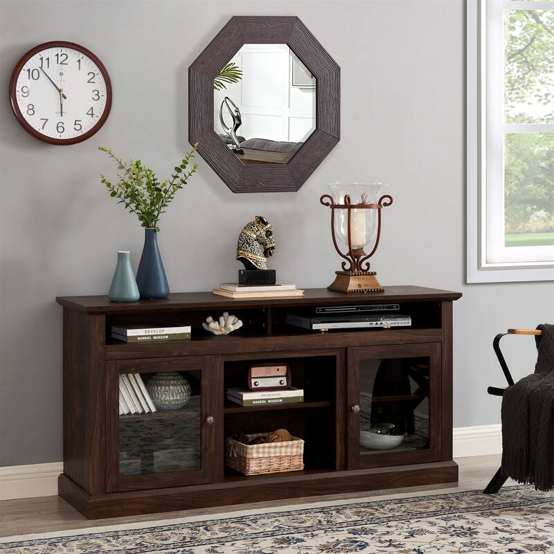 TV Media Stand for TV Up to 65" with Open and Closed Storage Space