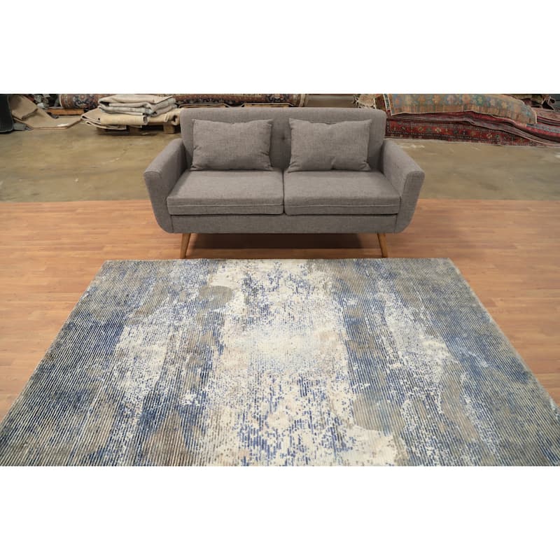 Hand Knotted Oriental Viscose Silk Carpet Modern Abstract Multi-Colored Abstract Area Rug - 7' 9'' X 5' 8''