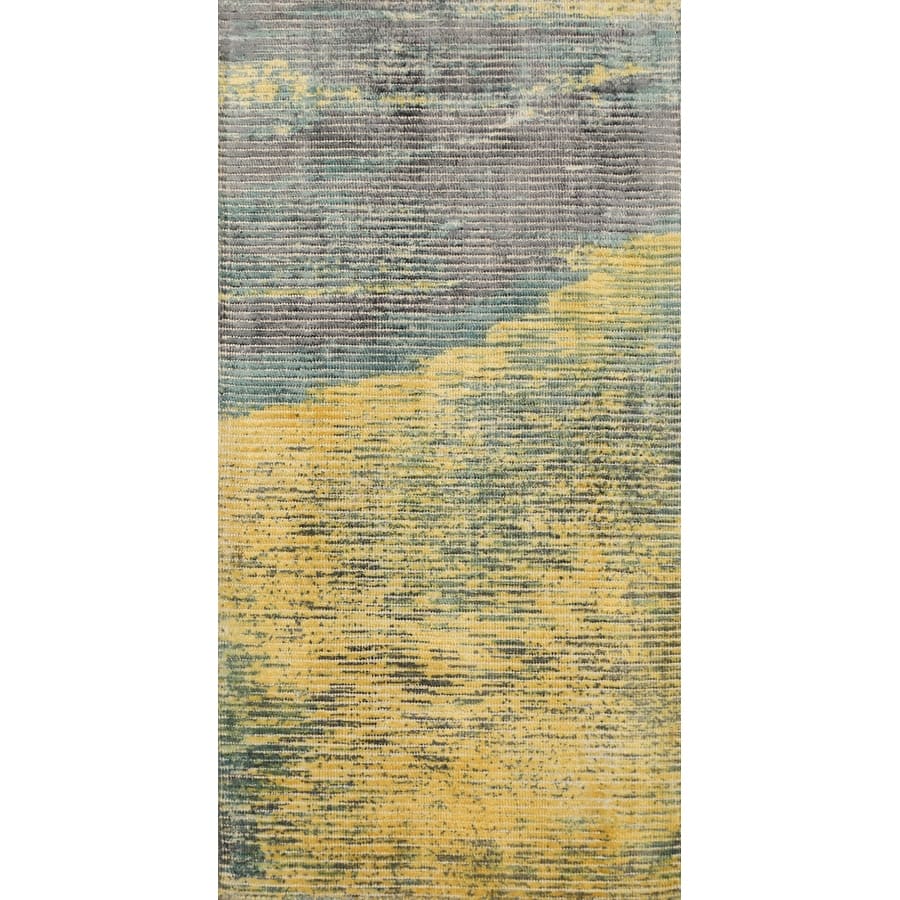 Hand Knotted Oriental Viscose Silk Carpet Modern Abstract Yellow & Gold Abstract Area Rug - 4' 0'' X 2' 0''