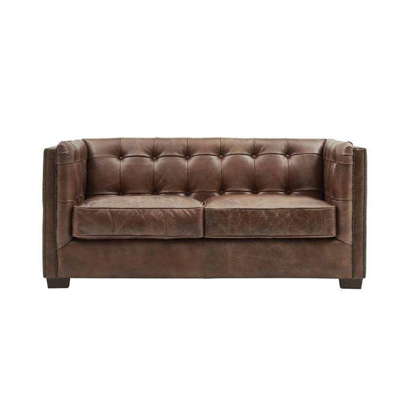 Tuxedo Leather Love Seat - Bark Brown